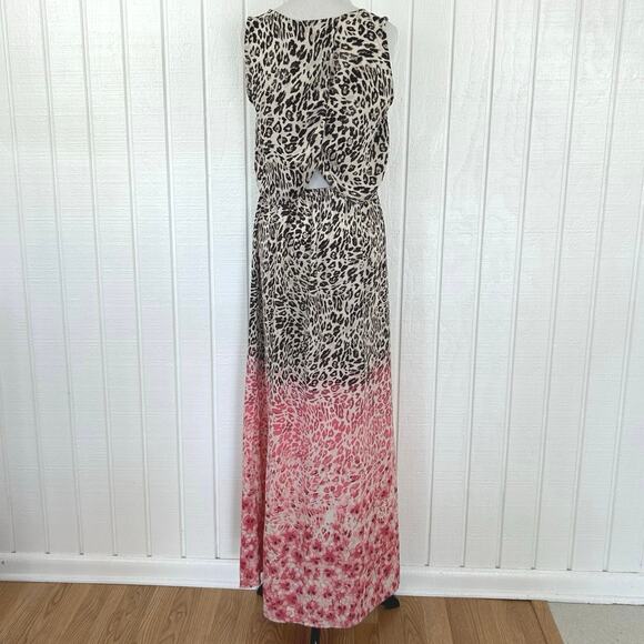 H&M Women Animal Print Sleeveless Colorblock Maxi Dress Summer Brown Size 10 - Picture 6 of 9